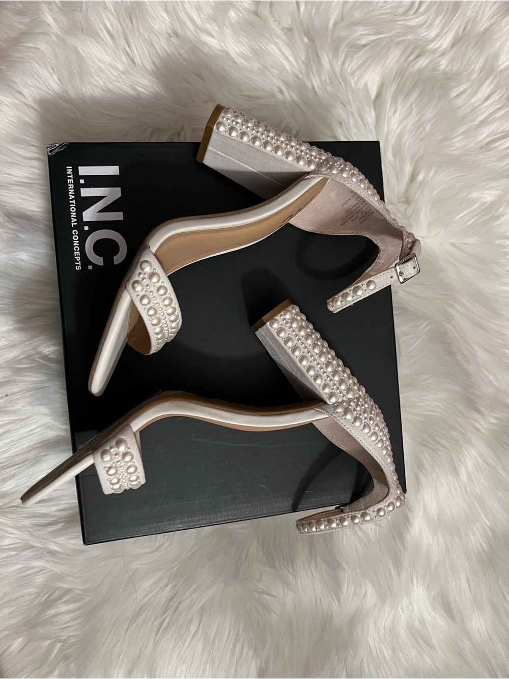 INC International Concepts Pearl-Embellished Heeled Sandals - White - Picture 6 of 11